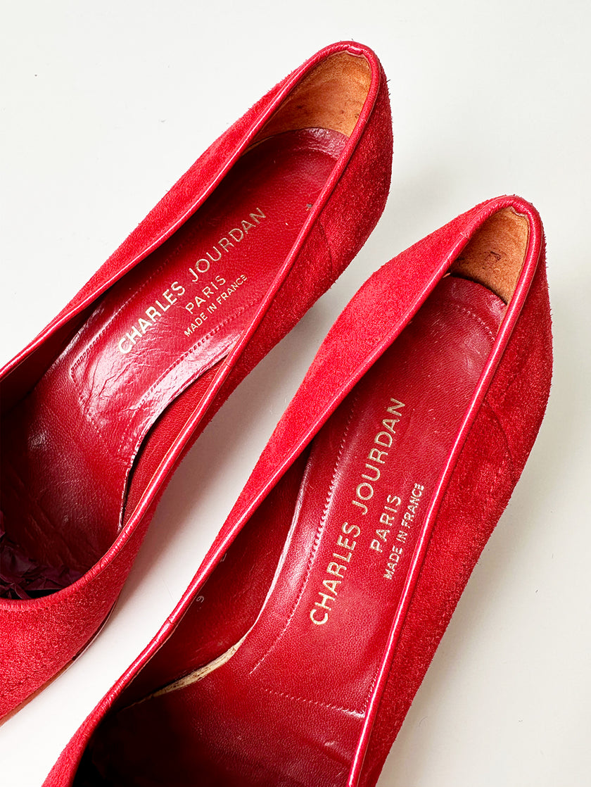 Roze suede pumps met strikje | 40.5