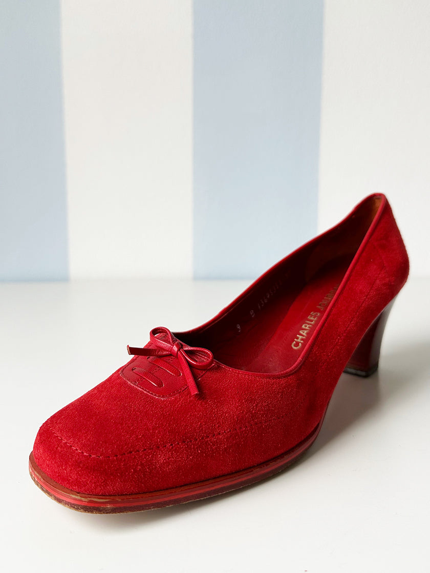 Roze suede pumps met strikje | 40.5