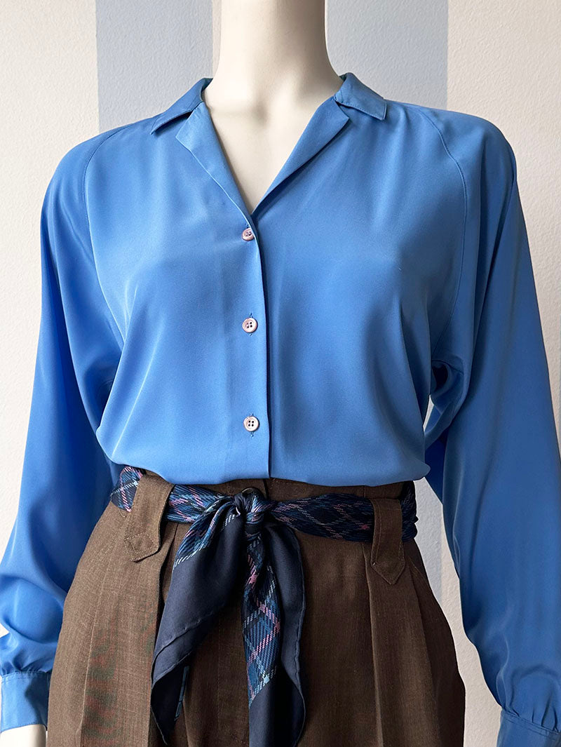 Blauwe vintage blouse
