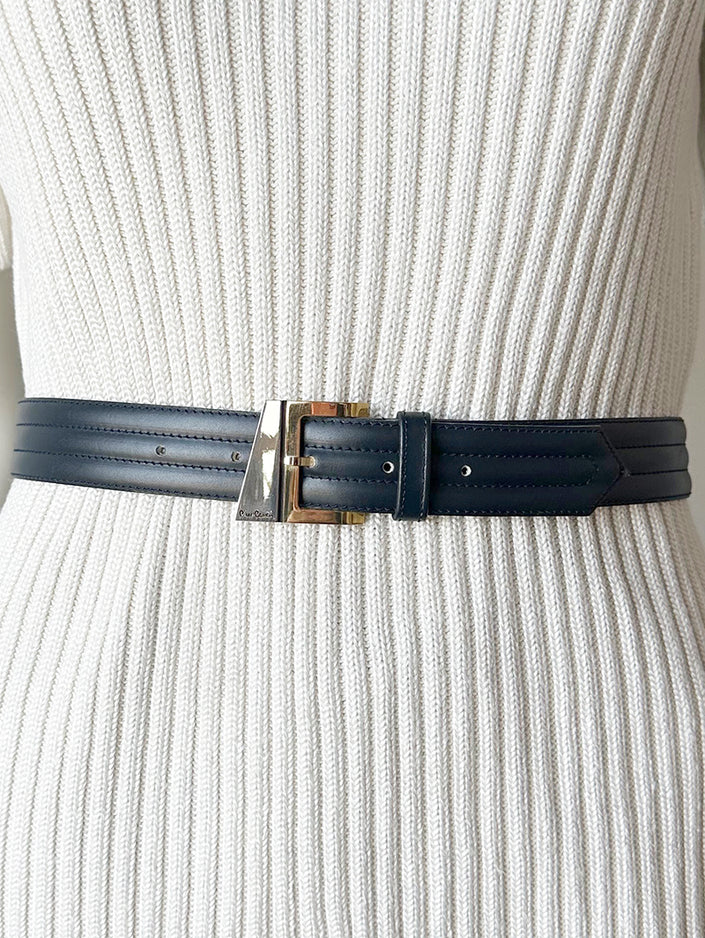 Donkerblauwe leren designer ceintuur