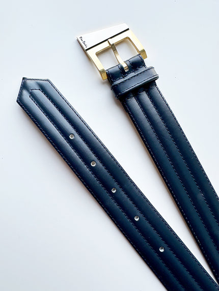 Donkerblauwe leren designer ceintuur