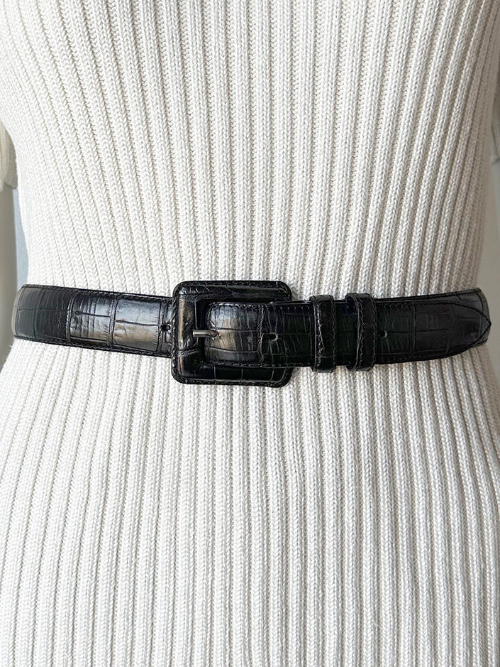 Zwarte leren kroko riem