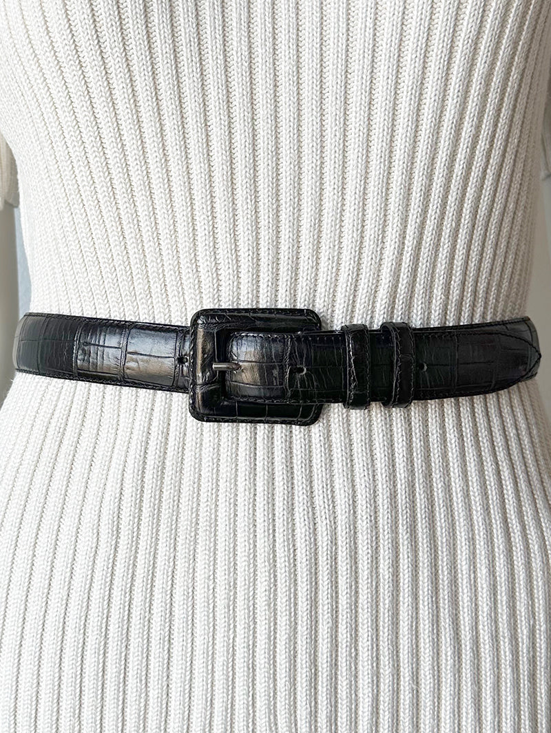 Zwarte leren kroko riem