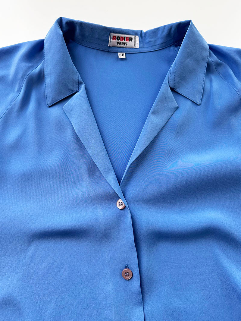 Blauwe vintage blouse