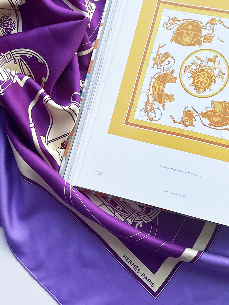 Paarse zijden designer sjaal Ex Libris