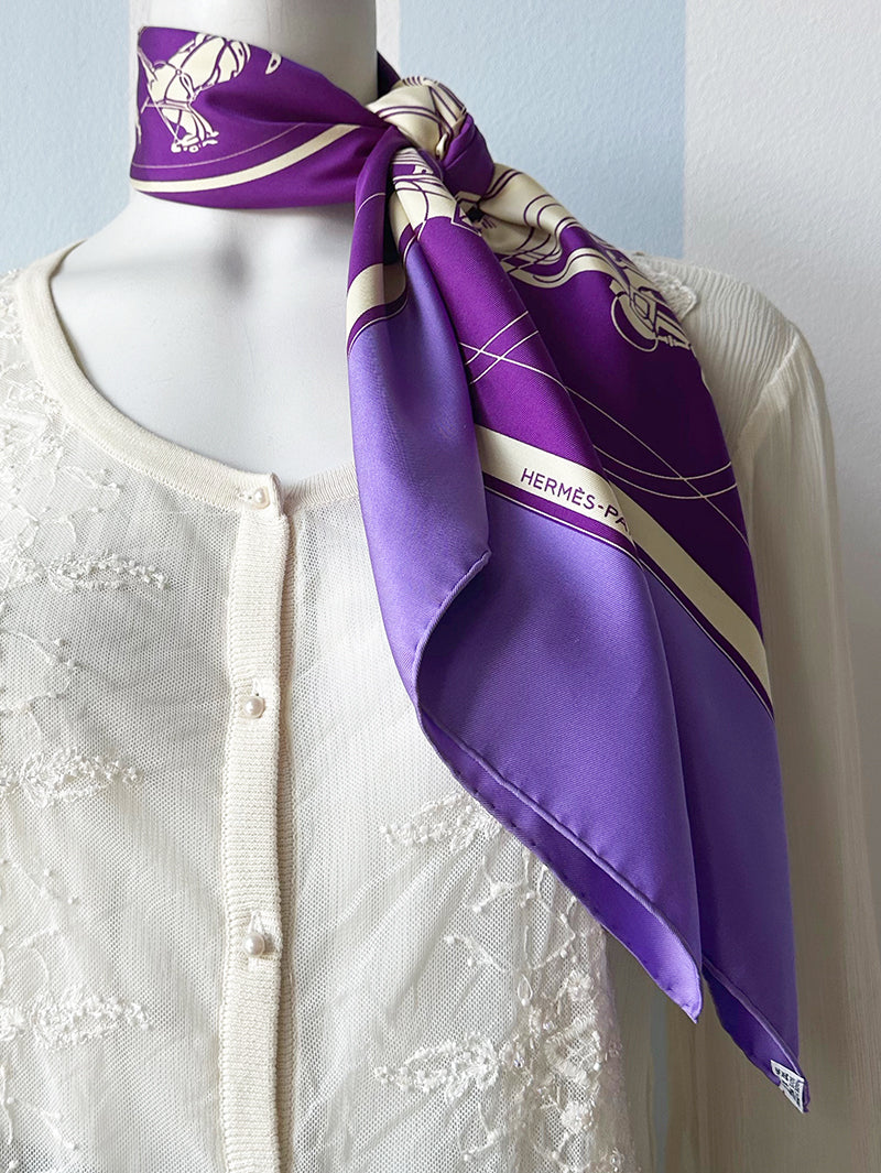 Paarse zijden designer sjaal Ex Libris