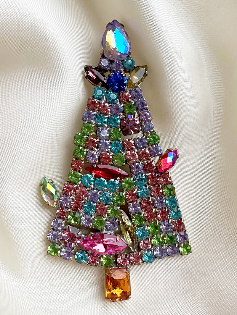 Kristalglazen kerstboombroche met uraniumglas