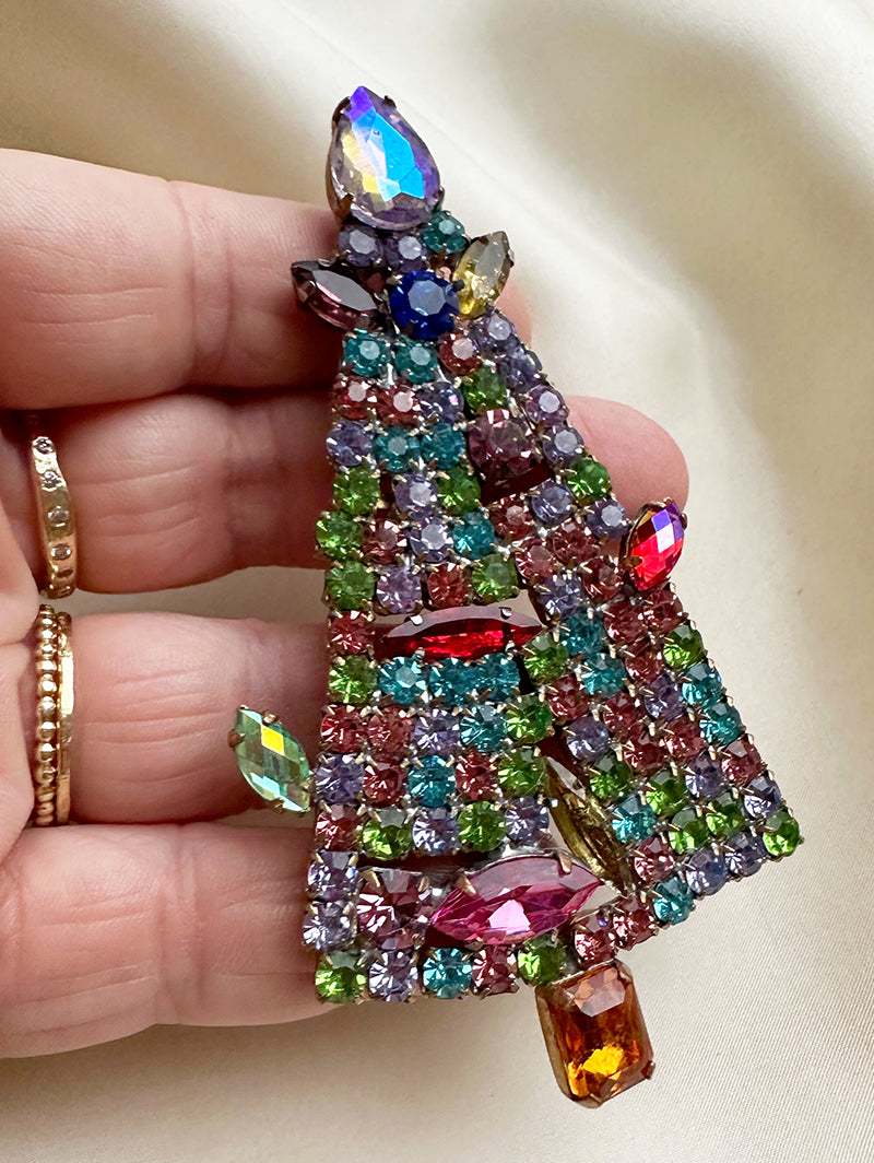 Kristalglazen kerstboombroche met uraniumglas