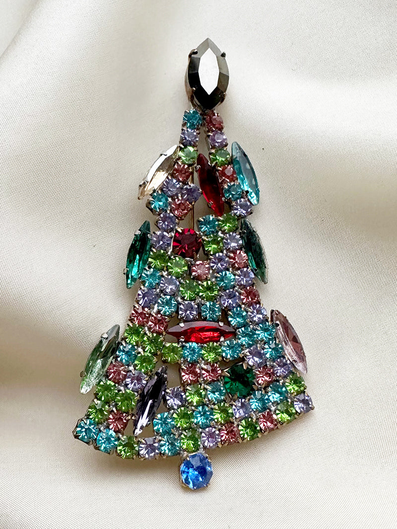 Kristalglazen kerstboombroche met antraciet piek