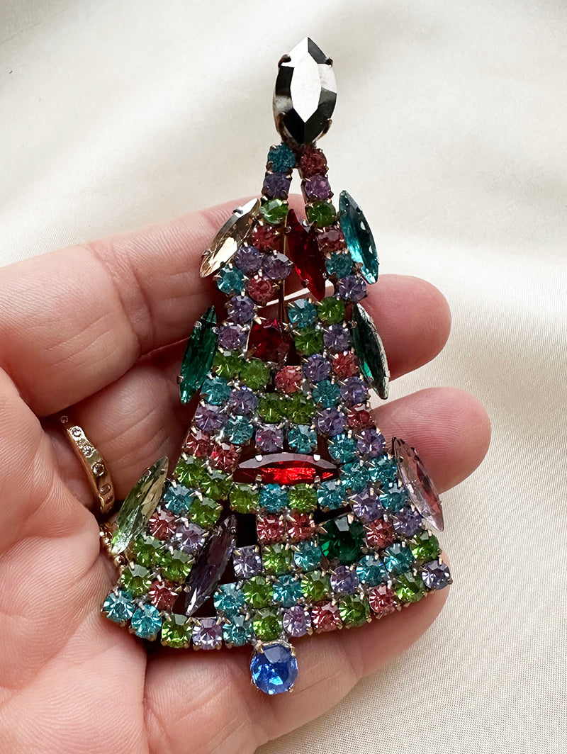 Kristalglazen kerstboombroche met antraciet piek