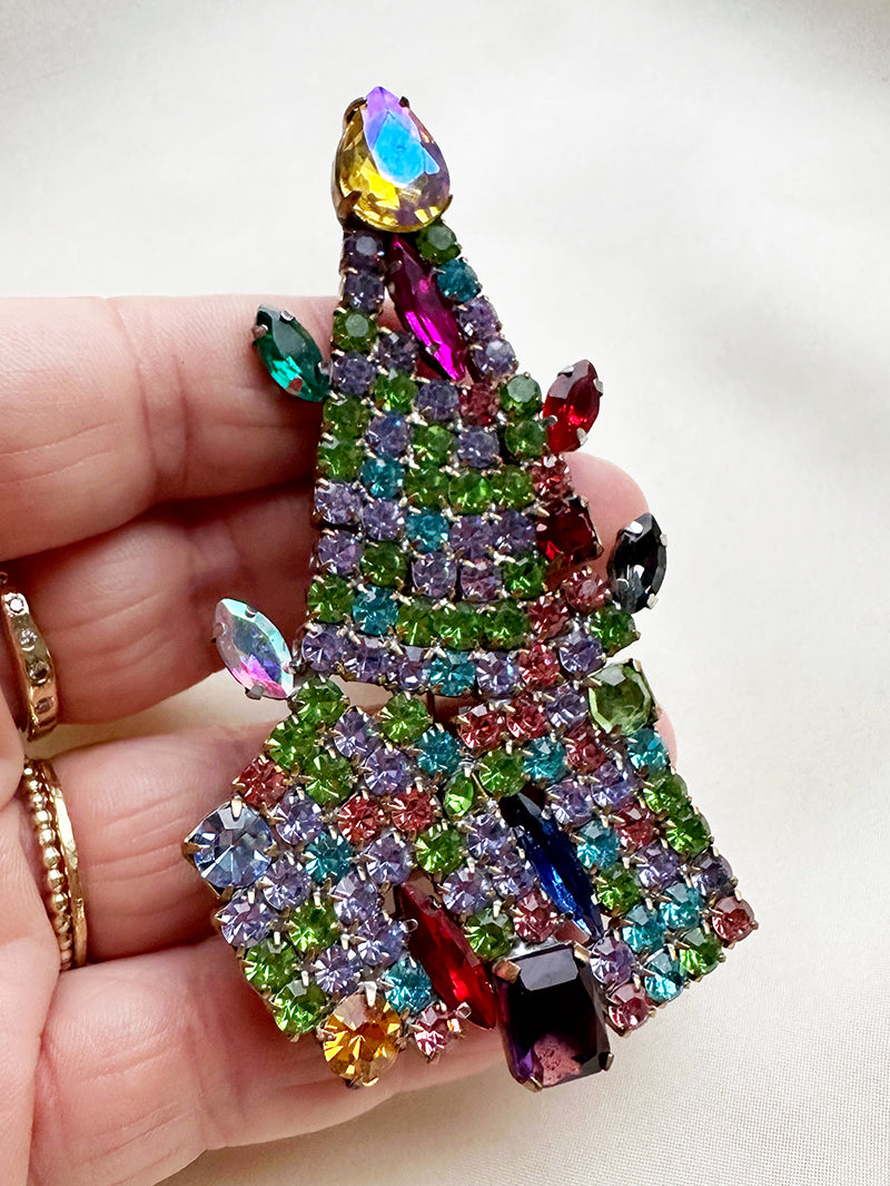 Kristalglazen kerstboombroche met uraniumglas