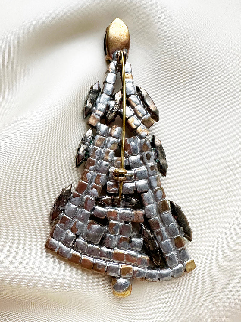Kristalglazen kerstboombroche met antraciet piek