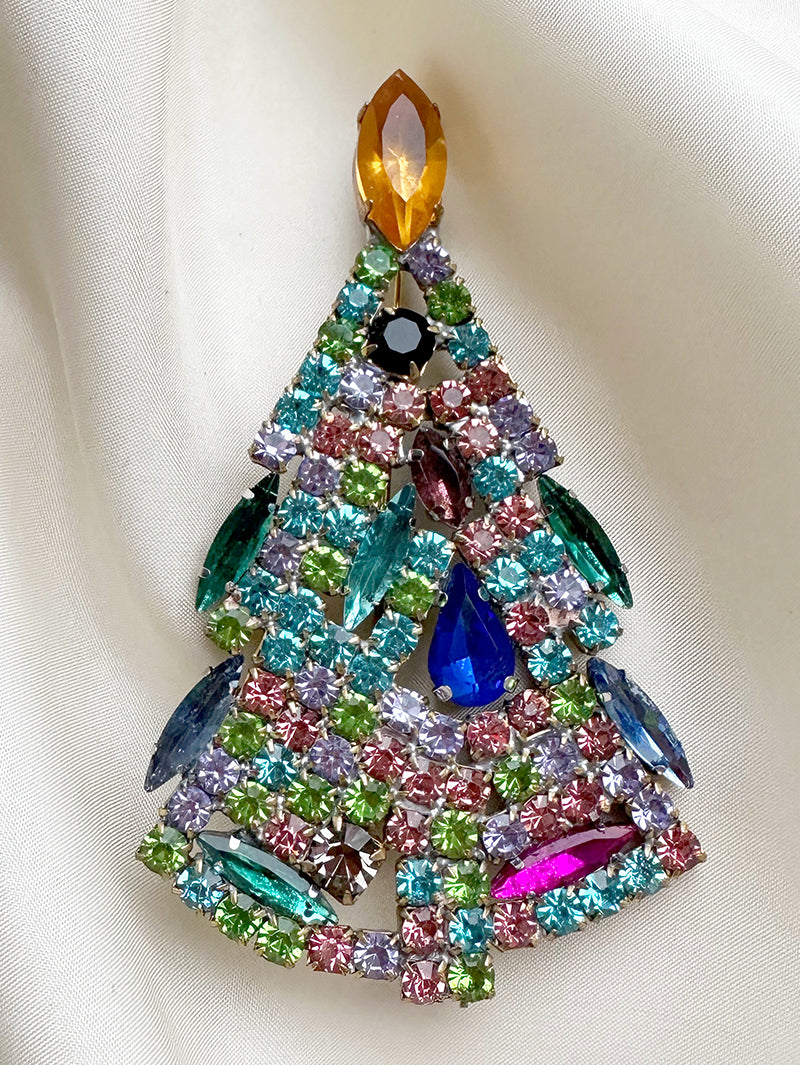 Kristalglazen kerstboombroche met oranje piek
