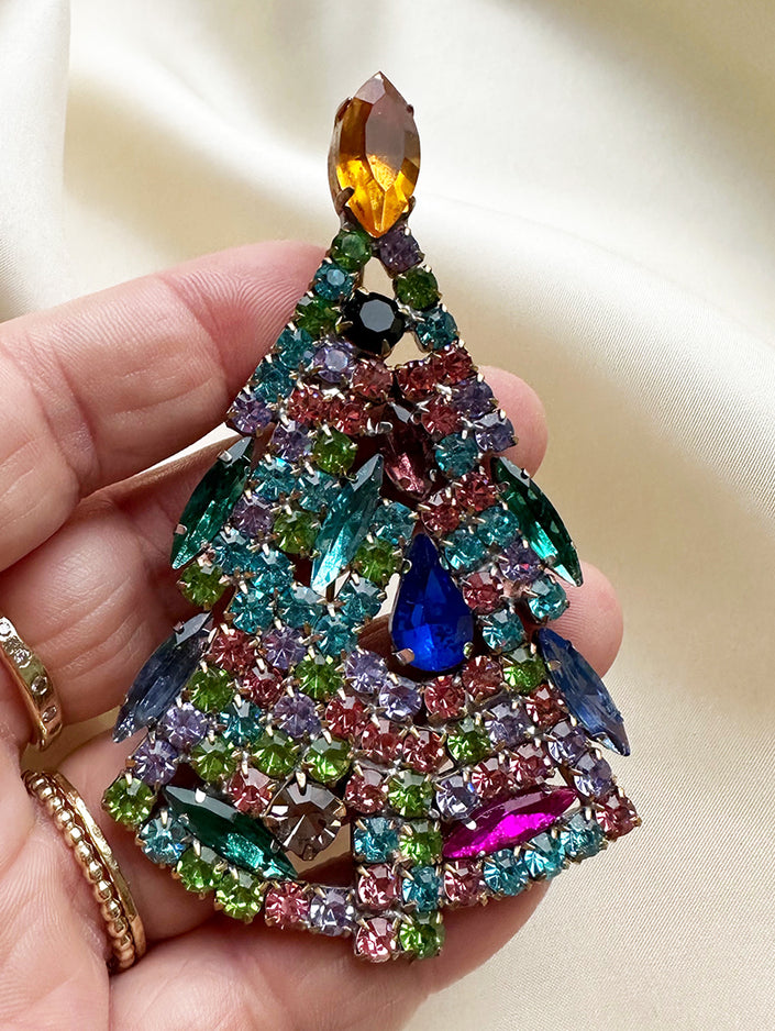 Kristalglazen kerstboombroche met oranje piek