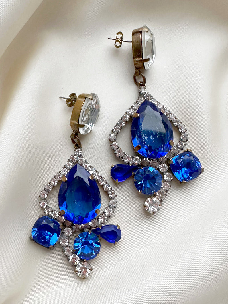 Blauw/witte kristalglazen oorhangers