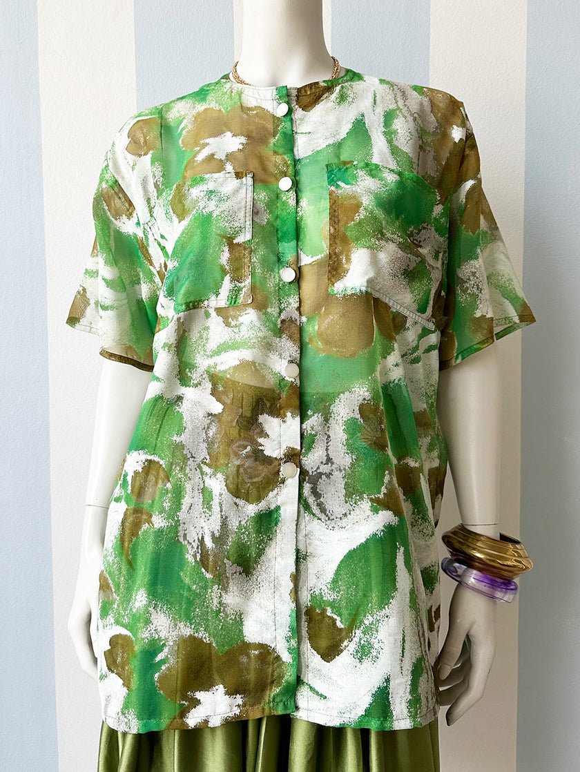 Groene transparante printblouse