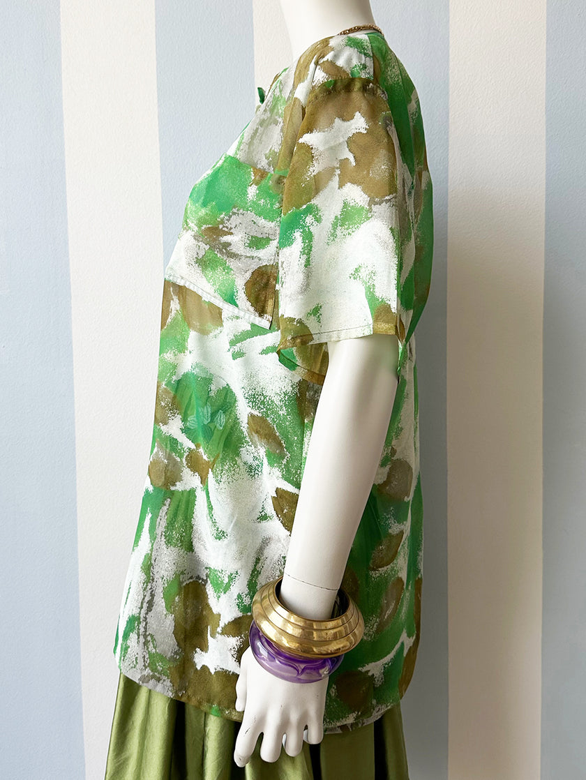 Groene transparante printblouse