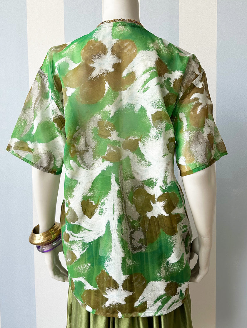 Groene transparante printblouse
