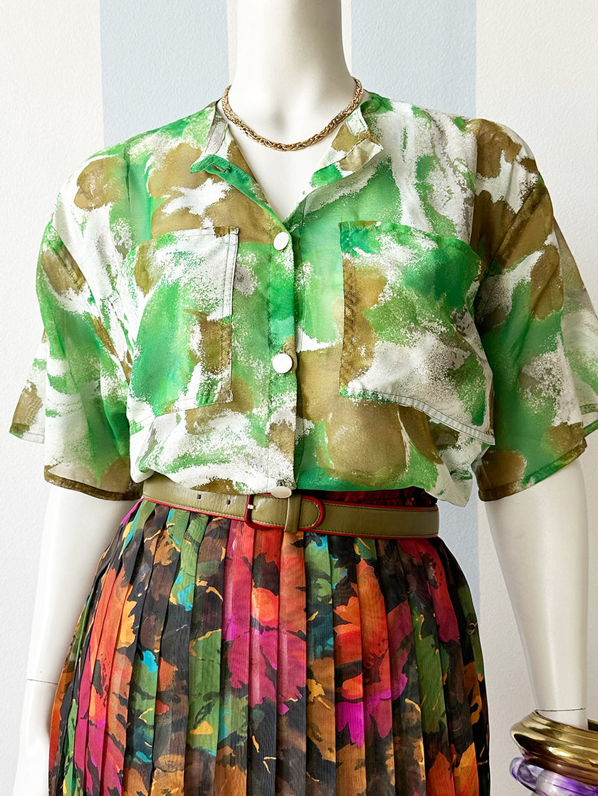 Groene transparante printblouse