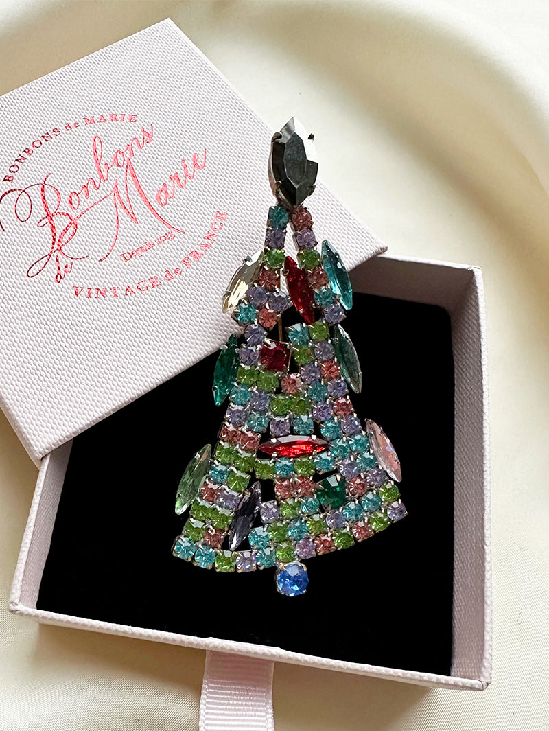 Kristalglazen kerstboombroche met antraciet piek