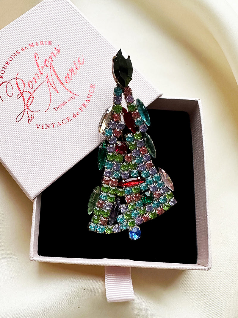 Kristalglazen kerstboombroche met antraciet piek