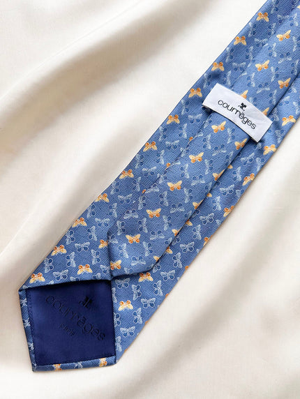 Blauwe designer stropdas met vlinders