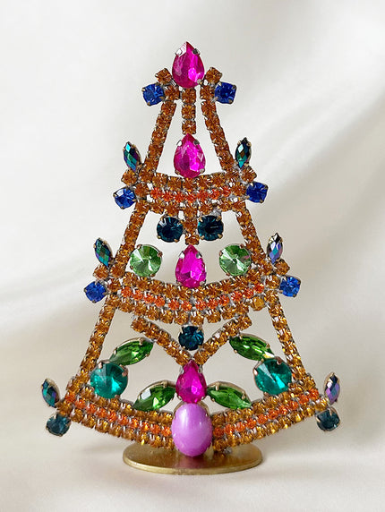 Kristalglazen oranje/roze staande kerstboom met uraniumglas