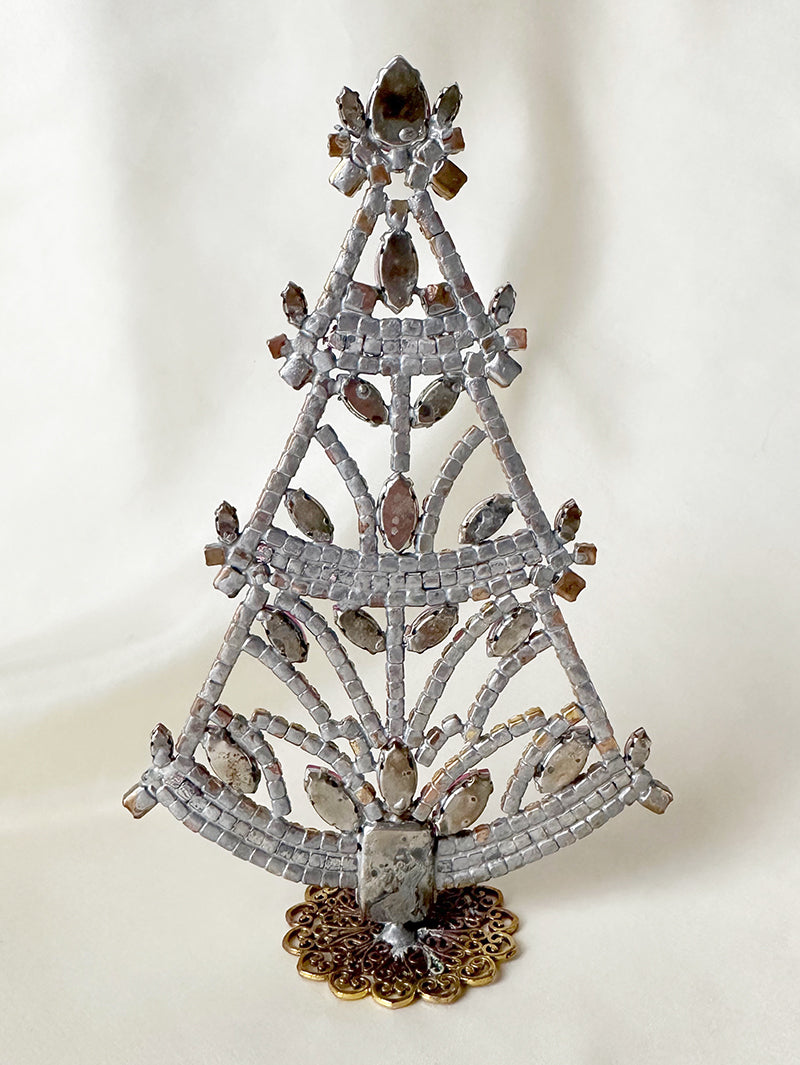 Fuchsia/witte kristalglazen staande kerstboom