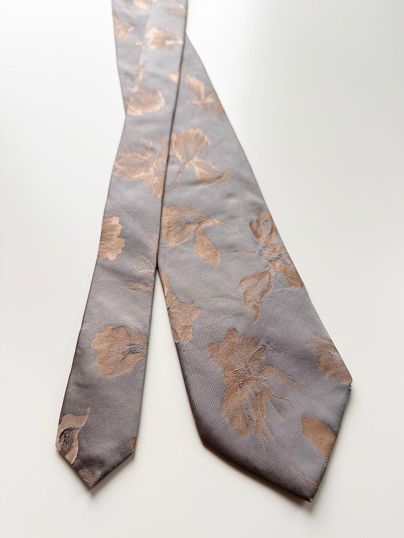 IJsblauwe floral designer stropdas