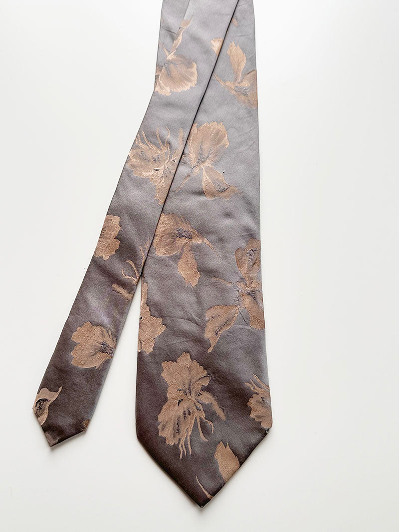 IJsblauwe floral designer stropdas