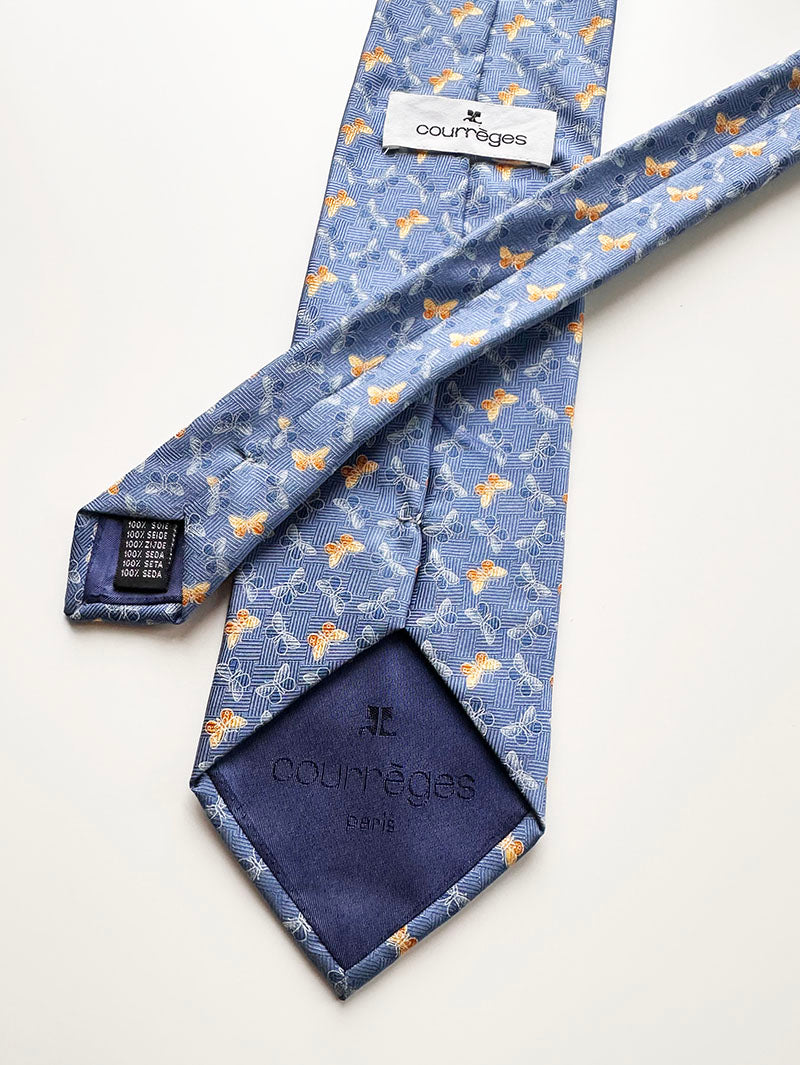 Blauwe designer stropdas met vlinders