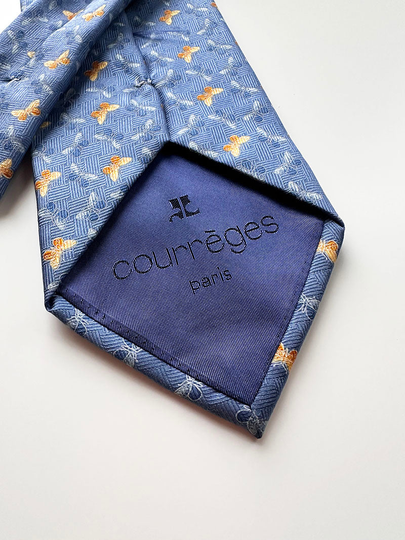 Blauwe designer stropdas met vlinders