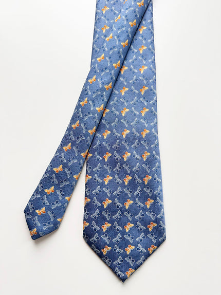 Blauwe designer stropdas met vlinders