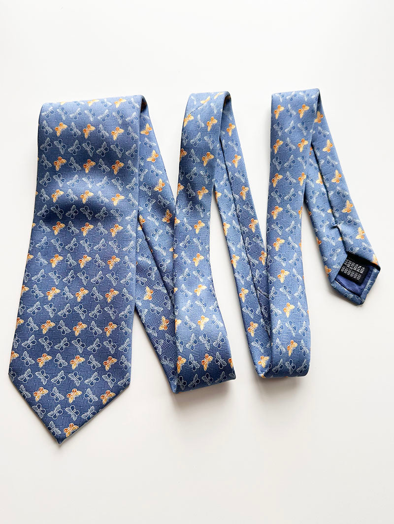 Blauwe designer stropdas met vlinders