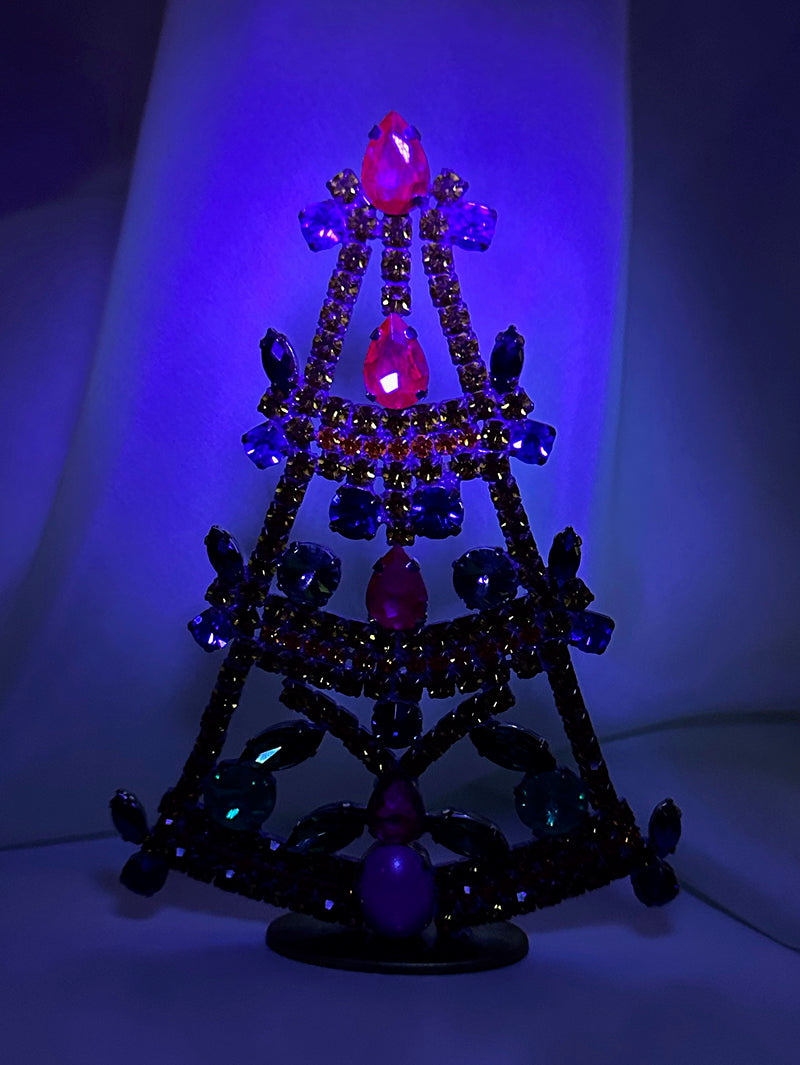 Kristalglazen oranje/roze staande kerstboom met uraniumglas