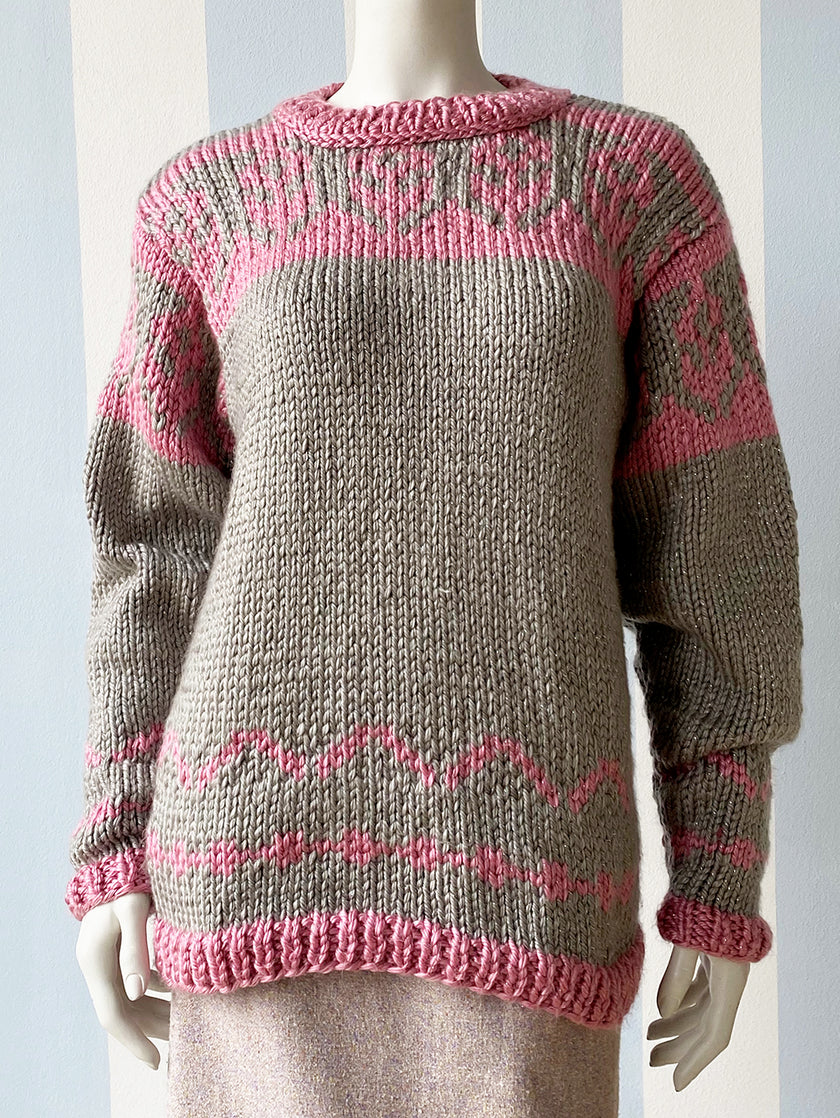 Roze & grijze trui met lurex