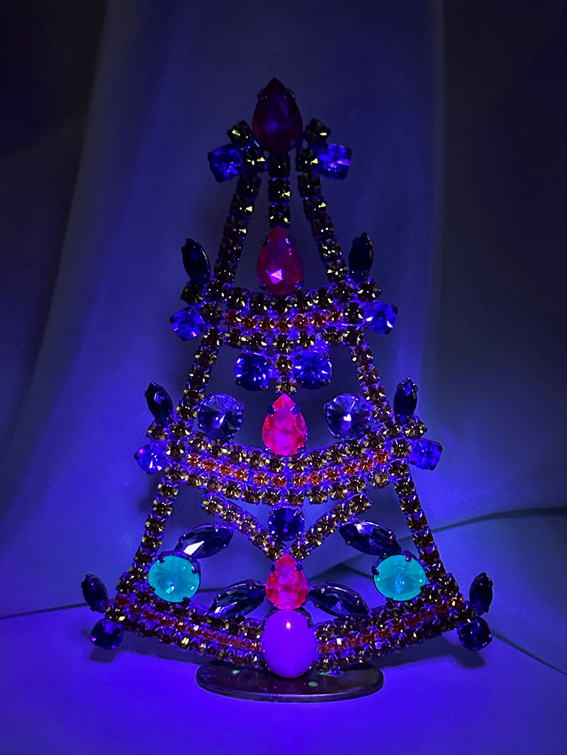 Kristalglazen oranje/roze staande kerstboom met uraniumglas