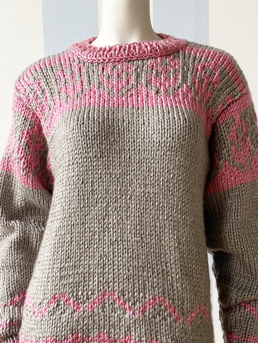 Roze & grijze trui met lurex