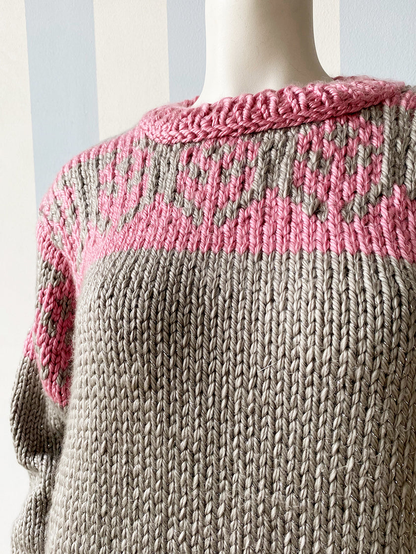 Roze & grijze trui met lurex