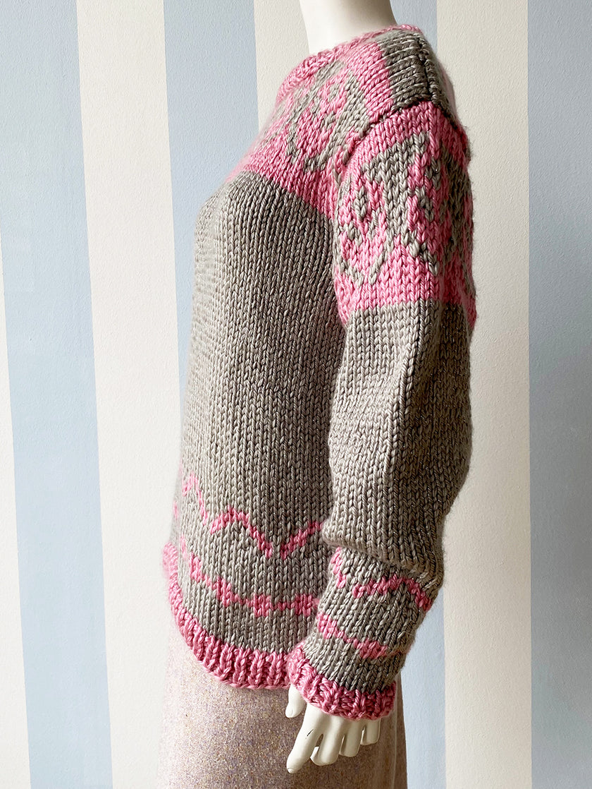 Roze & grijze trui met lurex