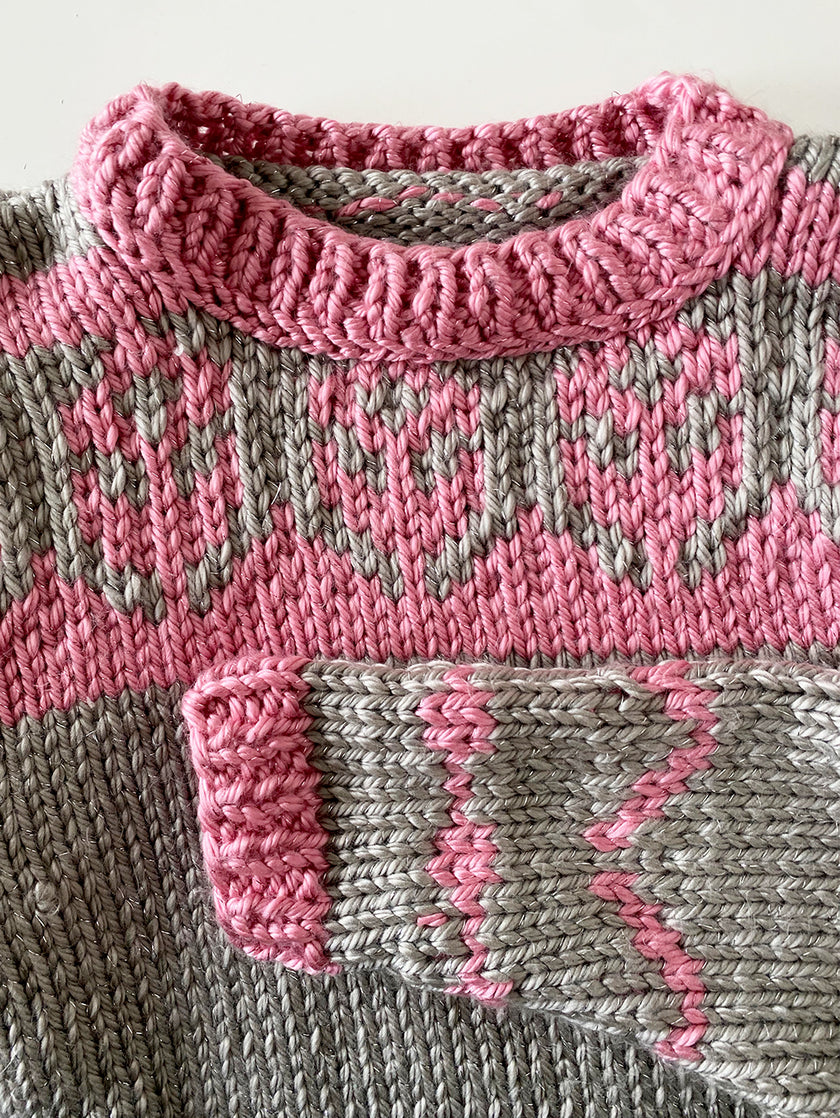 Roze & grijze trui met lurex