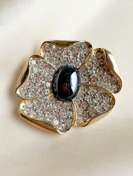 Gouden bloem broche met strass
