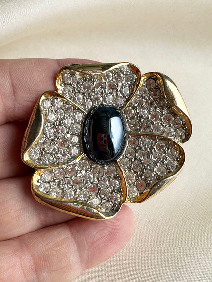 Gouden bloem broche met strass