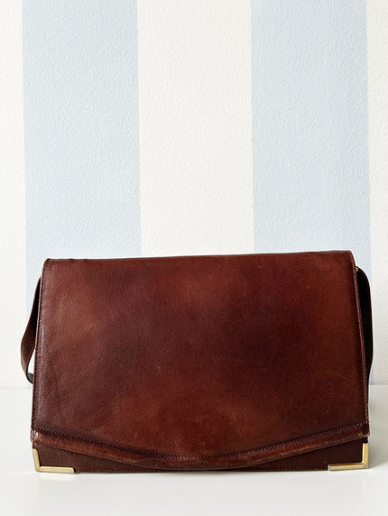 Bruine leren schoudertas