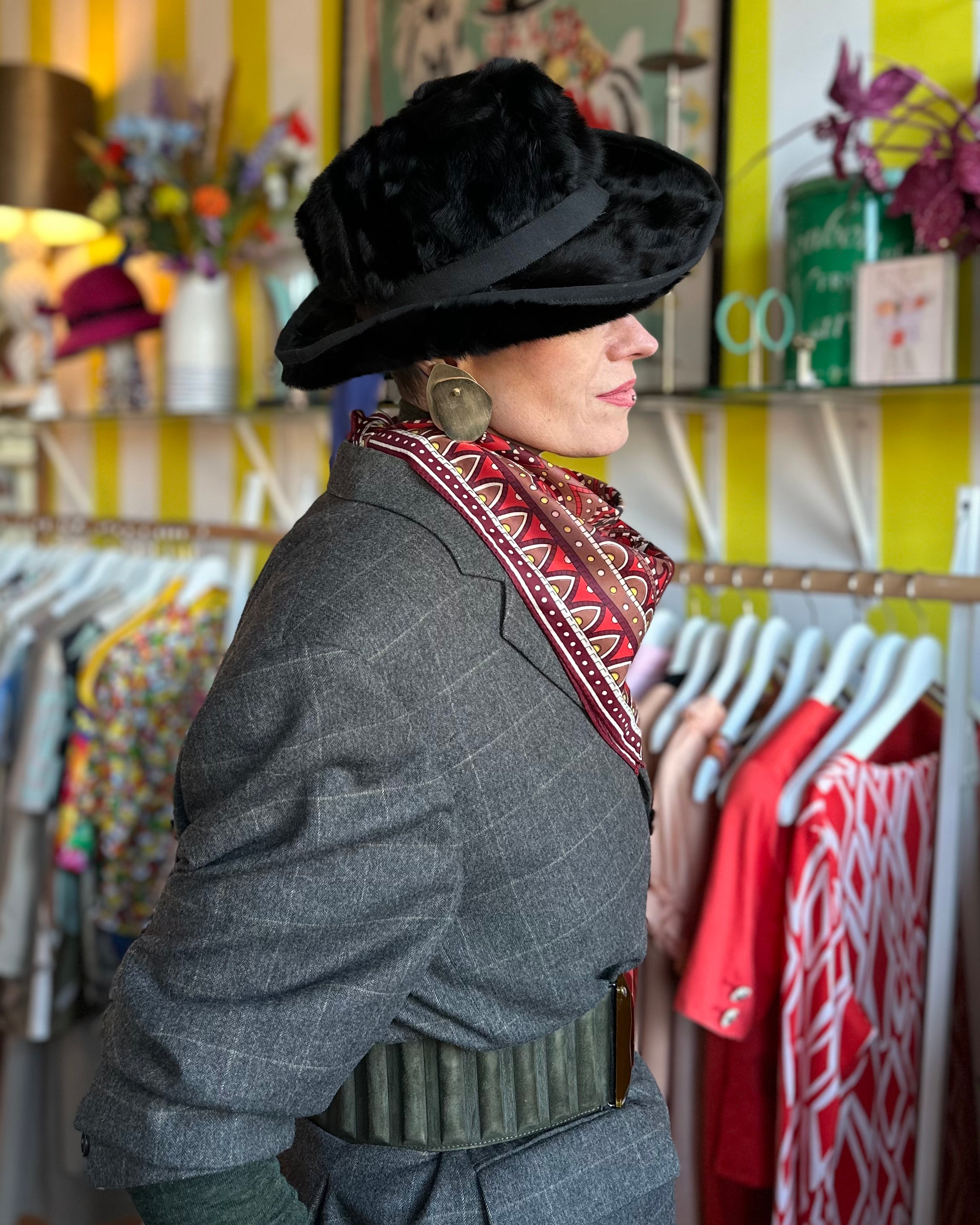 Zwarte fedora van konijnenbont