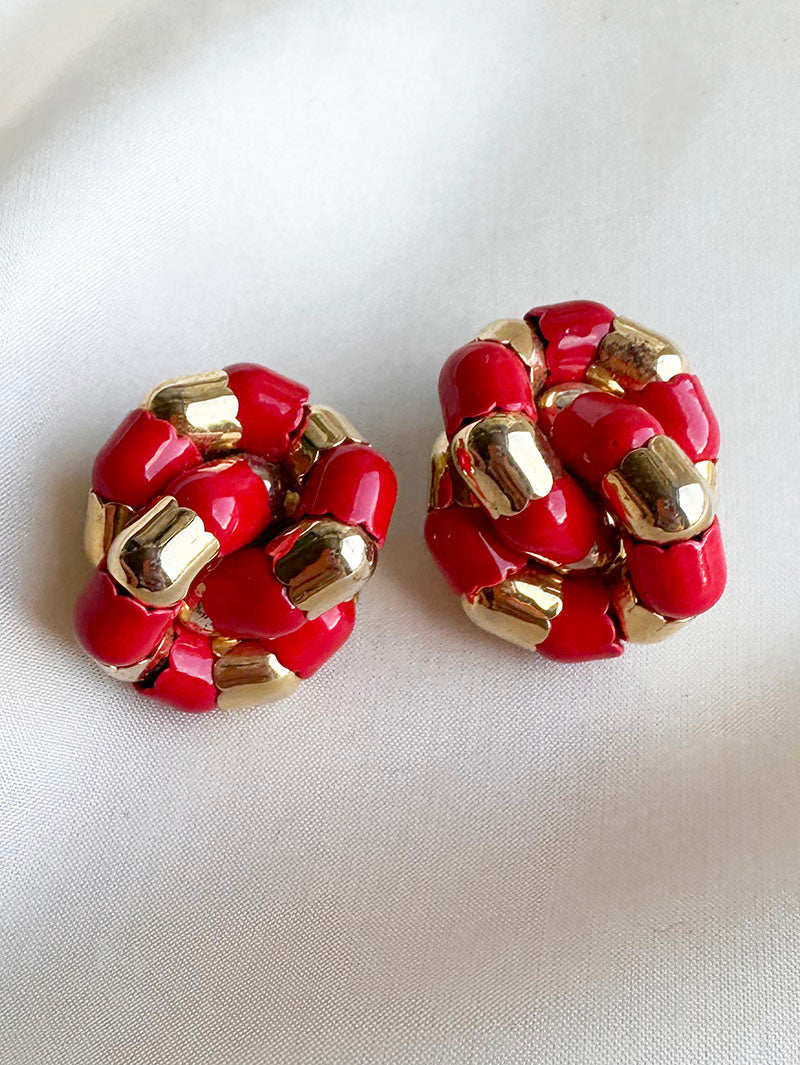 Rood/gouden clip oorbellen