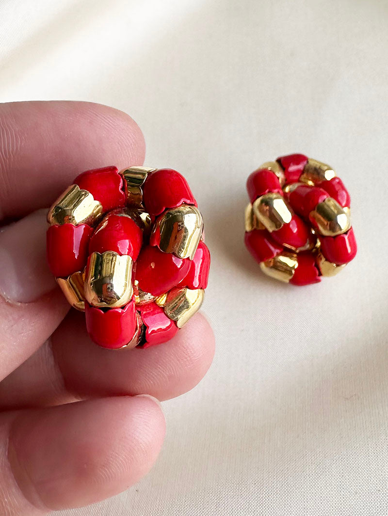 Rood/gouden clip oorbellen