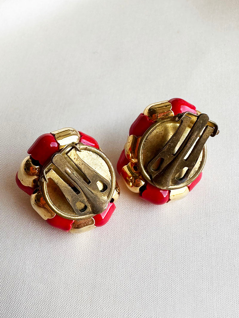 Rood/gouden clip oorbellen