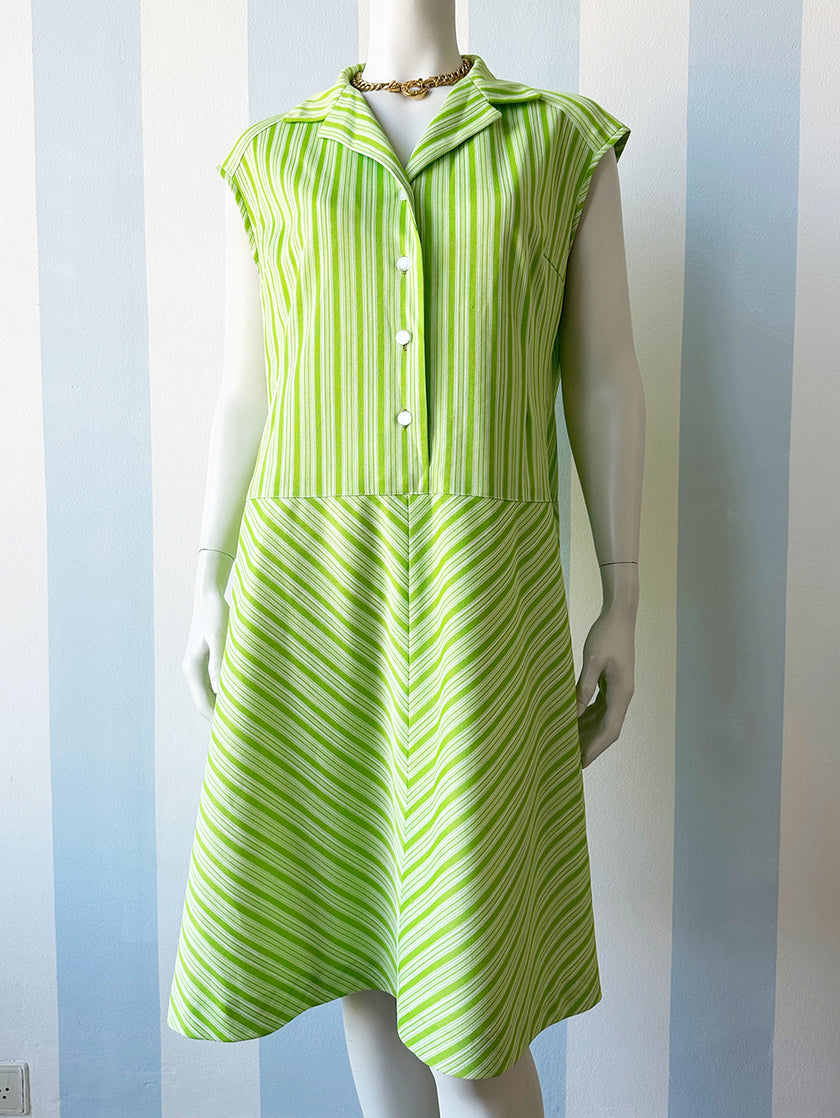 Groen/wit gestreepte 70s jurk