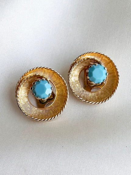 Clip oorbellen met turquoise steentje